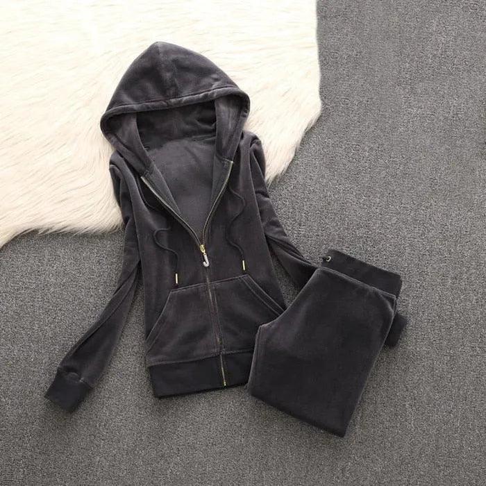 Spring/Fall Women's Brand Velvet Fabric Tracksuits Velour Suit Women Track Suit Hoodies And Pants fat sister sportswear - ItemBear.com