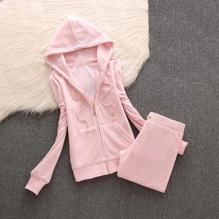 Spring/Fall Women's Brand Velvet Fabric Tracksuits Velour Suit Women Track Suit Hoodies And Pants fat sister sportswear - ItemBear.com