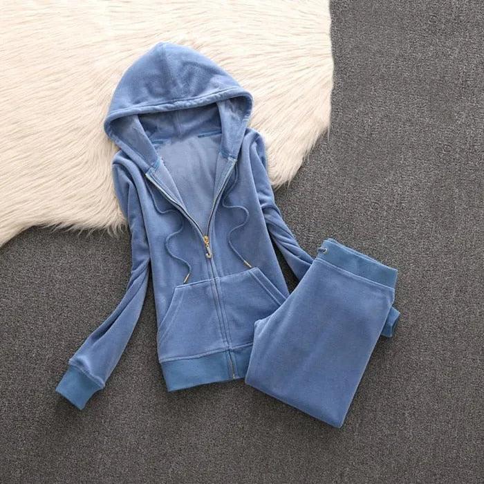 Spring/Fall Women's Brand Velvet Fabric Tracksuits Velour Suit Women Track Suit Hoodies And Pants fat sister sportswear - ItemBear.com