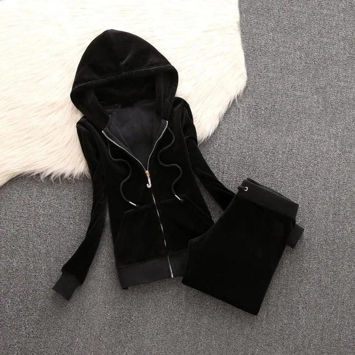 Spring/Fall Women's Brand Velvet Fabric Tracksuits Velour Suit Women Track Suit Hoodies And Pants fat sister sportswear - ItemBear.com