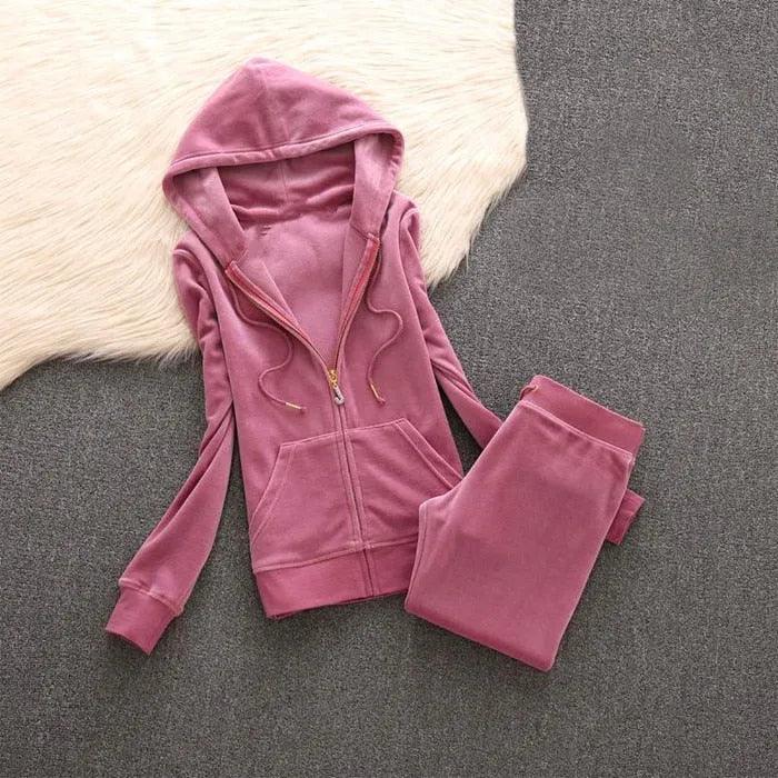 Spring/Fall Women's Brand Velvet Fabric Tracksuits Velour Suit Women Track Suit Hoodies And Pants fat sister sportswear - ItemBear.com