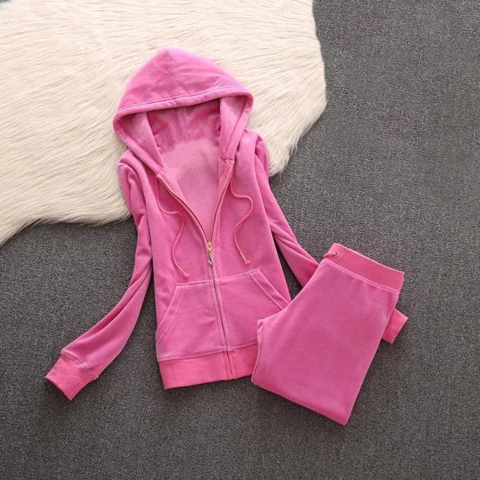 Spring/Fall Women's Brand Velvet Fabric Tracksuits Velour Suit Women Track Suit Hoodies And Pants fat sister sportswear - ItemBear.com