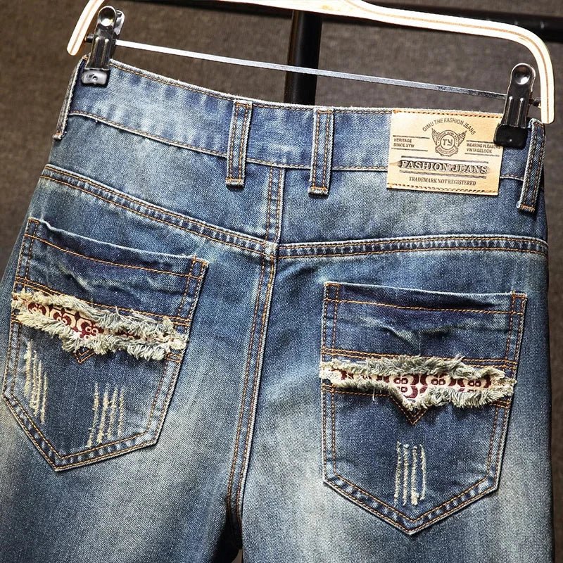 Summer New Men's Ripped Short Jeans Streetwear Big Hole Fashion Vintage Blue Slim Denim Shorts Brand Clothes - ItemBear.com