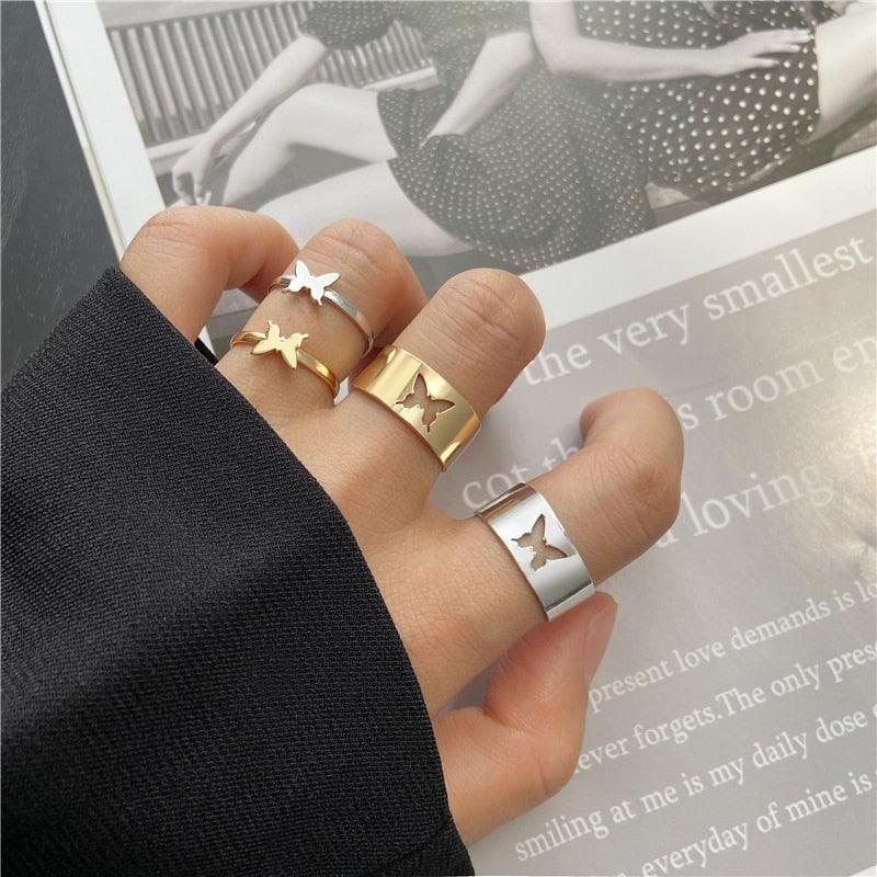 Trendy Gold Butterfly Rings For Women Men Lover Couple Rings Set Friendship Engagement Wedding Open Rings 2021 Jewelry - ItemBear.com