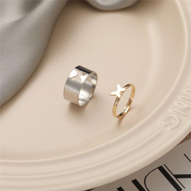 Trendy Gold Butterfly Rings For Women Men Lover Couple Rings Set Friendship Engagement Wedding Open Rings 2021 Jewelry - ItemBear.com