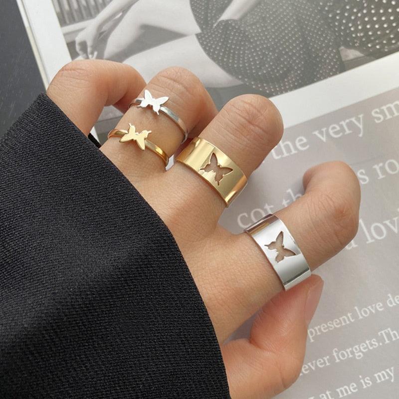 Trendy Gold Butterfly Rings For Women Men Lover Couple Rings Set Friendship Engagement Wedding Open Rings 2021 Jewelry - ItemBear.com