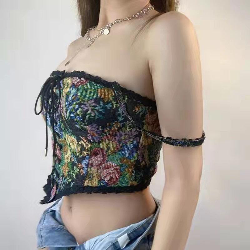 Vintage Black Floral Corset Top - ItemBear.com