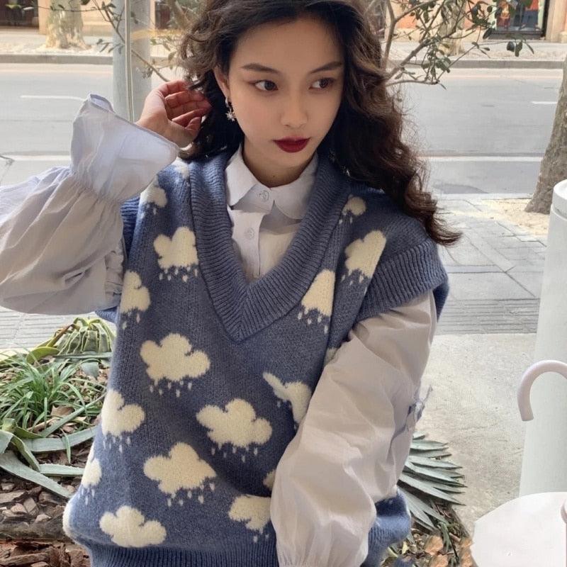 Vintage Cloud Knitted Sweater Vest - ItemBear.com