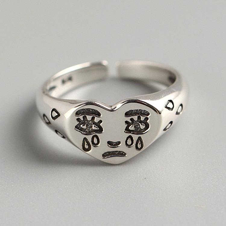 Vintage Crying Face Adjustable Ring Tears Expression Open Rings Geometric Cute Silver Color Ring Accessories Jewelry for Women - ItemBear.com