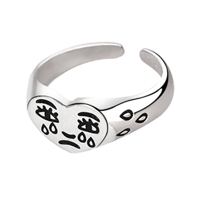 Vintage Crying Face Adjustable Ring Tears Expression Open Rings Geometric Cute Silver Color Ring Accessories Jewelry for Women - ItemBear.com