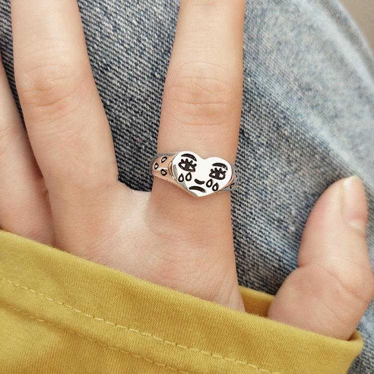 Vintage Crying Face Adjustable Ring Tears Expression Open Rings Geometric Cute Silver Color Ring Accessories Jewelry for Women - ItemBear.com