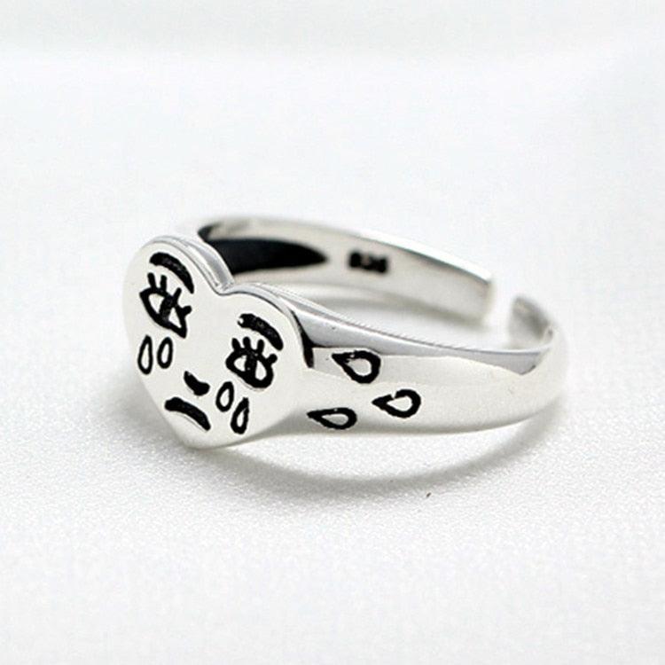 Vintage Crying Face Adjustable Ring Tears Expression Open Rings Geometric Cute Silver Color Ring Accessories Jewelry for Women - ItemBear.com