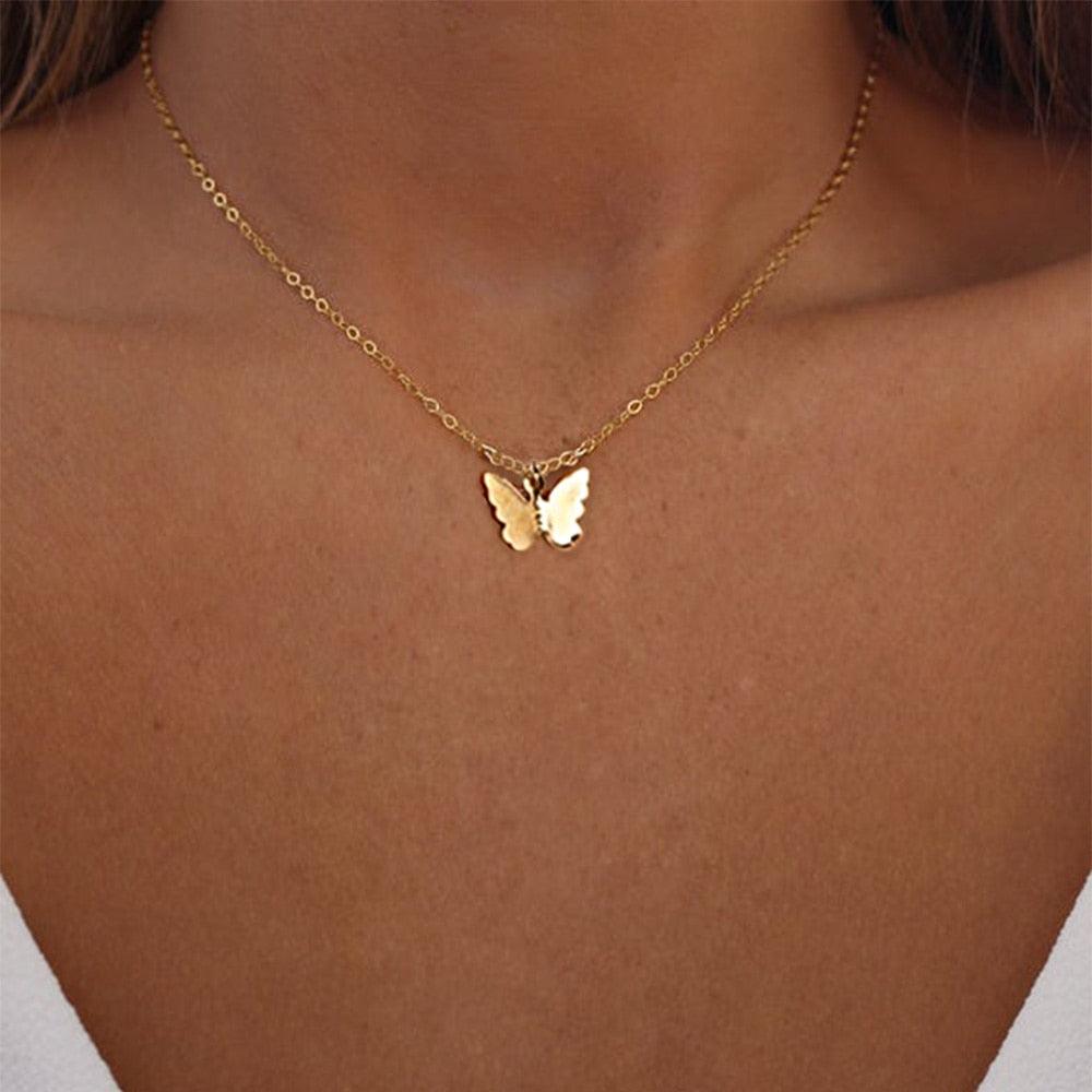 Vintage Multilayer Pendant Butterfly Necklace for Women Butterflies Moon Star Charm Choker Necklaces Boho Fashion Jewelry Gift - ItemBear.com