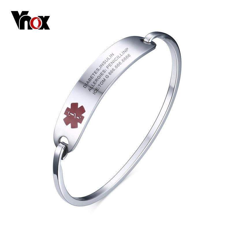 Vnox Free Engraving Stainless Steel Medical Alert ID Bangle Personalized Bracelet for Men Women/Gold Color - ItemBear.com