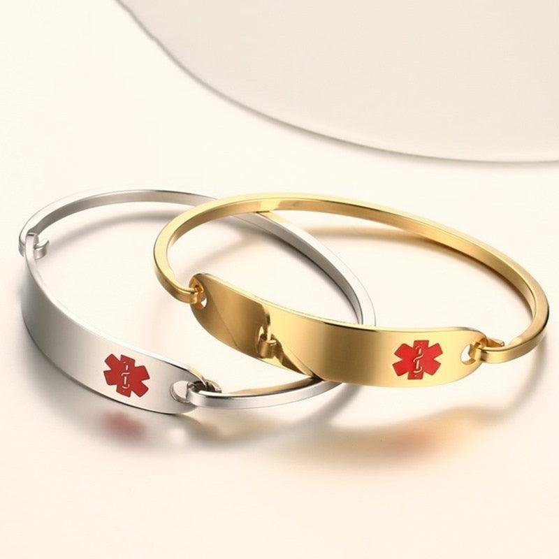 Vnox Free Engraving Stainless Steel Medical Alert ID Bangle Personalized Bracelet for Men Women/Gold Color - ItemBear.com