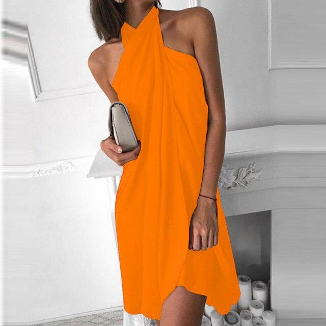 Women Loose Sexy Halter Dress Casual Sleeveless Solid Irregular Dress Summer Fashion Beach Chest Wrap Strapless Backless Dresses - ItemBear.com