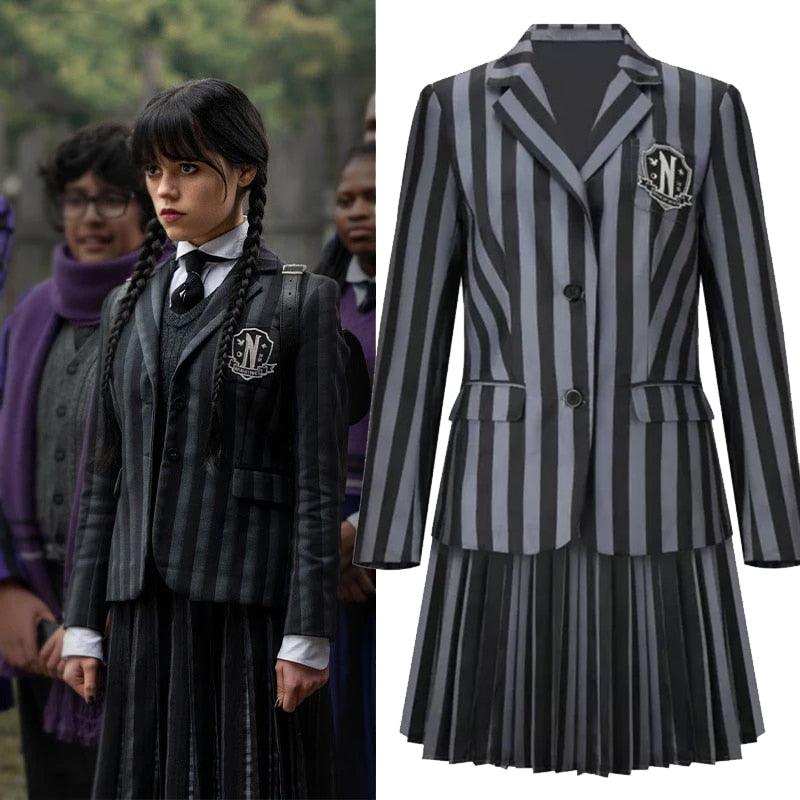 Women The Addams Family Family Cosplay Teenagers Girls Wednesday Addams Nevermore Academy Black School Uniform Costume - ItemBear.com