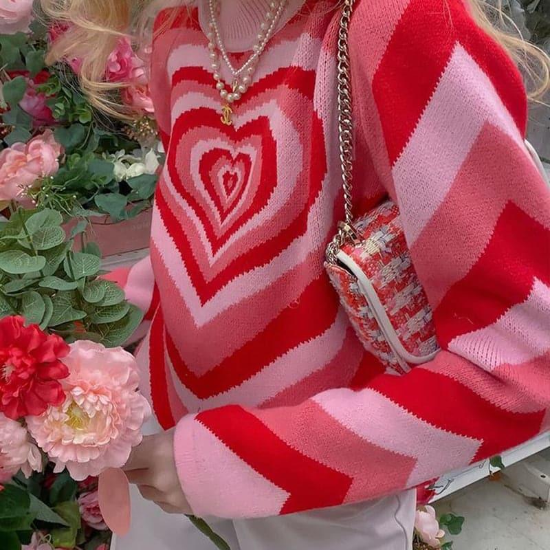 Y2K Heart Power Knitted Jumper Sweater - ItemBear.com