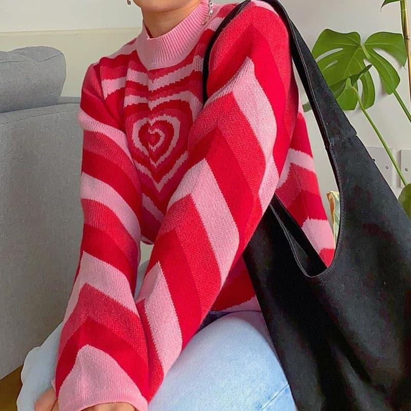 Y2K Heart Power Knitted Jumper Sweater - ItemBear.com