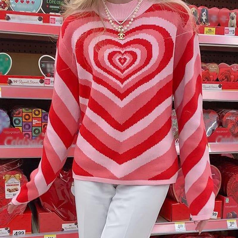 Y2K Heart Power Knitted Jumper Sweater - ItemBear.com