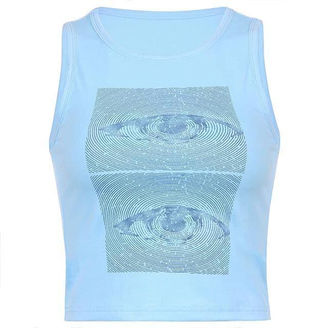 Y2K Summer Artsy Eyes Print Tank - ItemBear.com